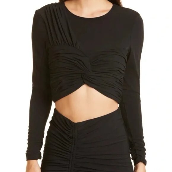 Cinq a Sept Black Alex Long Sleeve Crop Top - Picture 1 of 9